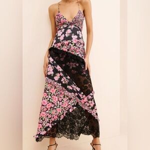 For Love and Lemons Rosalyn Ruffle Floral Maxi Patchwork Dress Medium